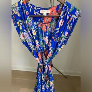 Beautiful blue silk floral wrap dress